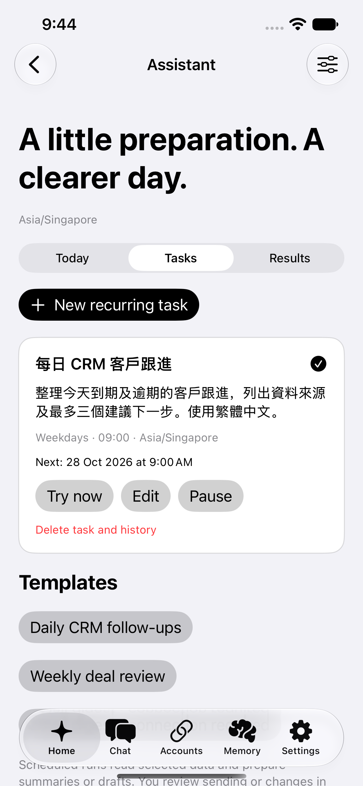Recurring CRM task
